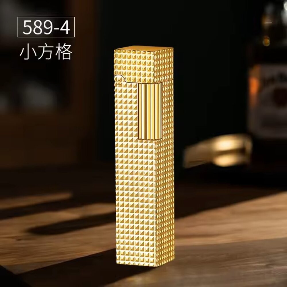 Derui Retro Style Slim Luxury Lighter with Side Roller Ignition Wheel - GOLD New
